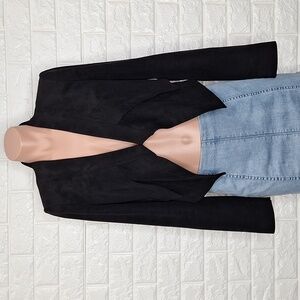 BCBGMAXAZRIA Black Faux Suede Long Sleeve Cropped Jacket